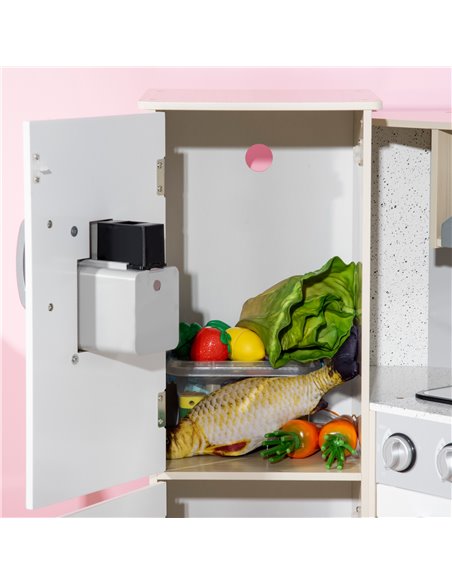 HOMCOM Toy Kitchen for Kids with Role Play Accessories, Wooden Corner Pretend Kitchen with Sound and Light, Phone, Microwave, Re - pic 5707 | FastDaddyshop