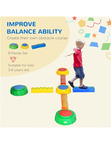 Outsunny 8pcs Kids Balance Beam, Balance Bridge with Non-slip Surface & Bottom, Stackable Stepping Stones for toddler, Strength  - pic 57072 | FastDaddyshop