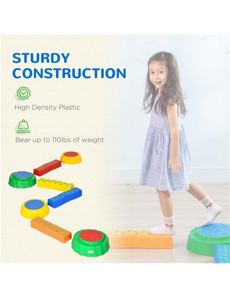 Outsunny 8pcs Kids Balance Beam, Balance Bridge with Non-slip Surface & Bottom, Stackable Stepping Stones for toddler, Strength  - pic 57074 | FastDaddyshop