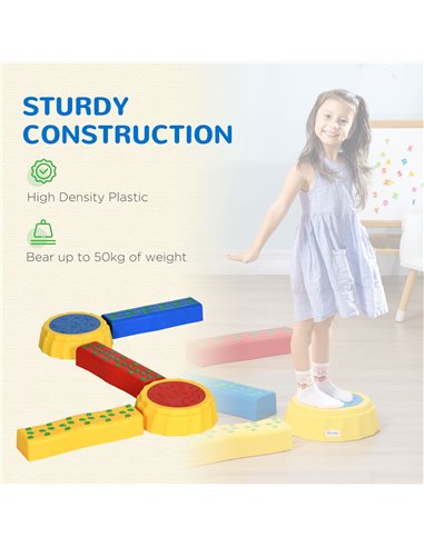 Outsunny Balance Beam for Kids, Non-slip & Stackable Coordination Training Stepping Stones, Blue, for Strength & Coordination 34