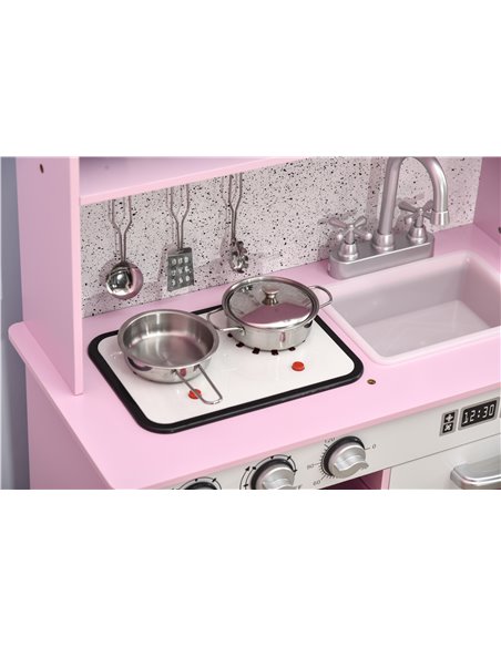 HOMCOM Wooden Play Kitchen with Lights and Sound, Kids Kitchen Playset with Coffee Maker Microwave Sink Utensils Storage Bins, P - pic 5709 | FastDaddyshop