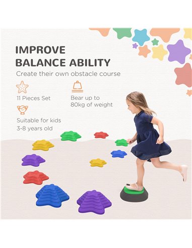 ZONEKIZ Kids Stepping Stones, 11 Pieces Balance River Stones for Obstacle Course, Stackable Non-Slip Starfish Shape, Sensory Pla