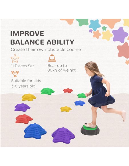 ZONEKIZ Kids Stepping Stones, 11 Pieces Balance River Stones for Obstacle Course, Stackable Non-Slip Starfish Shape, Sensory Pla - pic 57098 | FastDaddyshop