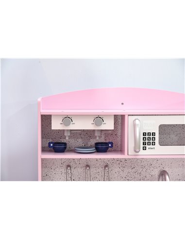 HOMCOM Wooden Play Kitchen with Lights and Sound, Kids Kitchen Playset with Coffee Maker Microwave Sink Utensils Storage Bins, P