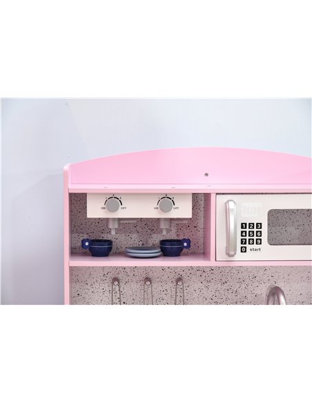 HOMCOM Wooden Play Kitchen with Lights and Sound, Kids Kitchen Playset with Coffee Maker Microwave Sink Utensils Storage Bins, P - pic 5712 | FastDaddyshop