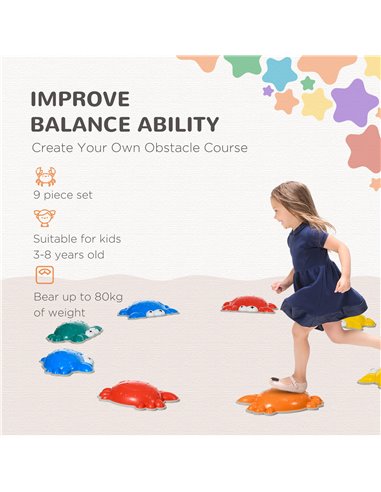 ZONEKIZ 9PCs Crab-shaped Kids Stepping Stones, Anti-slip TPE Edge, Stackable Balance River Stones for Obstacle Courses 347-018V0