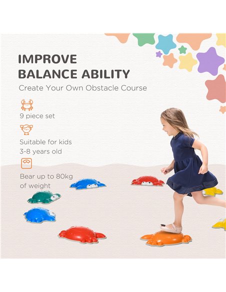 ZONEKIZ 9PCs Crab-shaped Kids Stepping Stones, Anti-slip TPE Edge, Stackable Balance River Stones for Obstacle Courses 347-018V0 - pic 57161 | FastDaddyshop