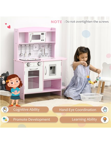 HOMCOM Wooden Play Kitchen with Lights Sounds, Kids Kitchen Playset with Water Dispenser, Microwave, Utensils, Sink, Gift for 3- - pic 5717 | FastDaddyshop