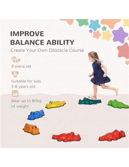 ZONEKIZ 9PCs Kids Stepping Stones, Crocodile Design with Anti-slip Edge Balance River Stones, Indoor Outdoor, Stackable 347-016V - pic 57188 | FastDaddyshop