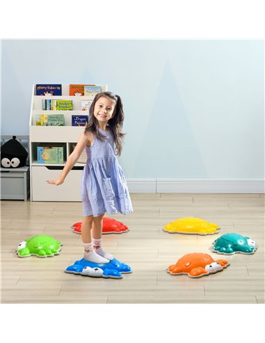 ZONEKIZ Crab-Shaped Kids' Stepping Stones, 6 Piece Set, TPE Anti-Slip Edges, for Balance and Coordination, Stackable, Multicolou