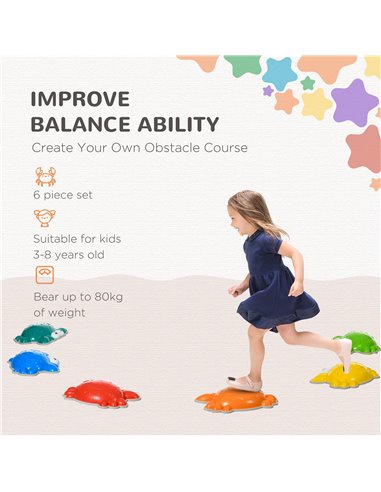 ZONEKIZ Crab-Shaped Kids' Stepping Stones, 6 Piece Set, TPE Anti-Slip Edges, for Balance and Coordination, Stackable, Multicolou