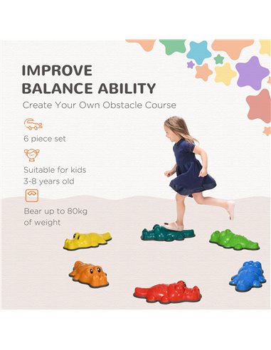 ZONEKIZ 6PCs Kids Stepping Stones, Crocodile-Designed Sensory Toys, with Anti-Slip Edge Balance River Stones 347-016V01MX