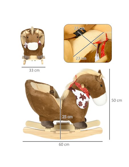 HOMCOM Kids Rocking Horse, Plush Baby Rocking Chair with Safety Harness, Realistic Sound, Foot Pedals, for Toddler Aged 18-36 Mo - pic 57223 | FastDaddyshop