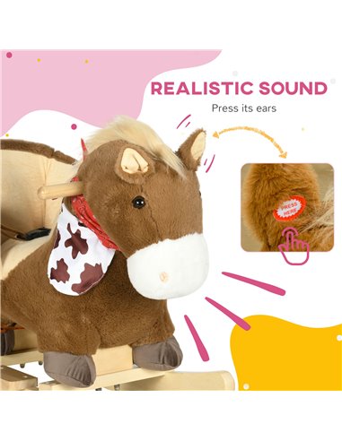 HOMCOM Kids Rocking Horse, Plush Baby Rocking Chair with Safety Harness, Realistic Sound, Foot Pedals, for Toddler Aged 18-36 Mo