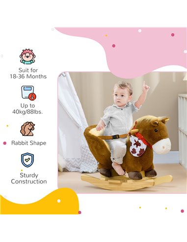 HOMCOM Kids Rocking Horse, Plush Baby Rocking Chair with Safety Harness, Realistic Sound, Foot Pedals, for Toddler Aged 18-36 Mo
