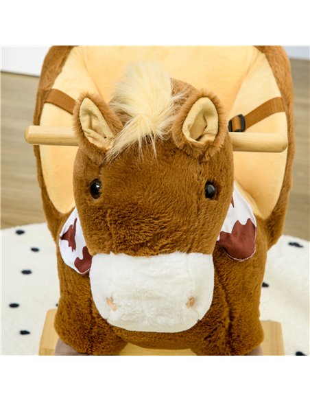 HOMCOM Kids Rocking Horse, Plush Baby Rocking Chair with Safety Harness, Realistic Sound, Foot Pedals, for Toddler Aged 18-36 Mo - pic 57229 | FastDaddyshop