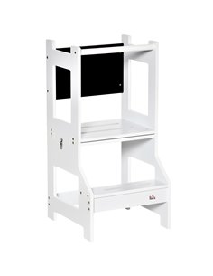 HOMCOM 2-in-1 Kids Step Stool, Toddler Table and Chair Set, White 312-052