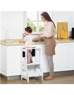 HOMCOM 2-in-1 Kids Step Stool, Toddler Table and Chair Set, White 312-052 2