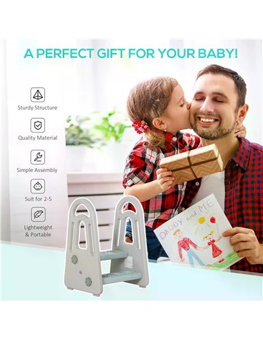 HOMCOM Two Step Stool for Kids Toddlers Ladder or Toilet Potty Training Bathroom Sink Bedroom Kitchen Helper with Non-slip Handl