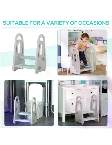 HOMCOM Two Step Stool for Kids Toddlers Ladder or Toilet Potty Training Bathroom Sink Bedroom Kitchen Helper with Non-slip Handl - pic 57252 | FastDaddyshop
