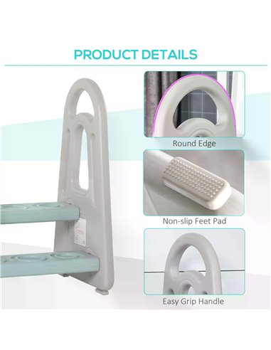 HOMCOM Two Step Stool for Kids Toddlers Ladder or Toilet Potty Training Bathroom Sink Bedroom Kitchen Helper with Non-slip Handl