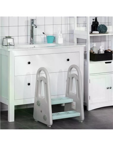 HOMCOM Two Step Stool for Kids Toddlers Ladder or Toilet Potty Training Bathroom Sink Bedroom Kitchen Helper with Non-slip Handl
