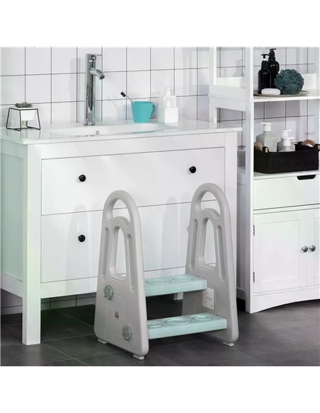 HOMCOM Two Step Stool for Kids Toddlers Ladder or Toilet Potty Training Bathroom Sink Bedroom Kitchen Helper with Non-slip Handl - pic 57254 | FastDaddyshop