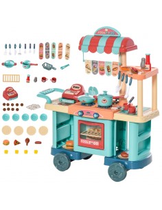 Homcom 50 Pcs Kids Kitchen Play set Fast Food Trolley Cart with Play Food, Money Cash Register, Accessories