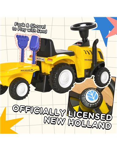 HOMCOM Compatible Baby Toddler Sliding Car NEW HOLLAND Licensed Foot to Floor Slider w/ Horn Storage Big Steering Wheel for 12-3