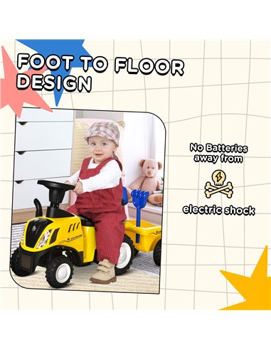 HOMCOM Compatible Baby Toddler Sliding Car NEW HOLLAND Licensed Foot to Floor Slider w/ Horn Storage Big Steering Wheel for 12-3