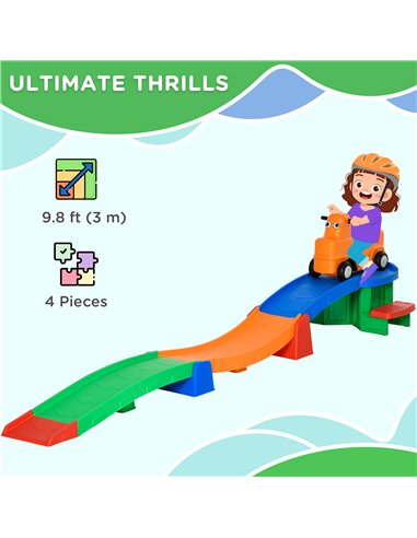 AIYAPLAY 3m Up and Down Roller Coaster for Kids, 4 Pcs Toddler Roller Coaster Ride-on w/ Non-slip Steps, Sliding Car w/ Handles,