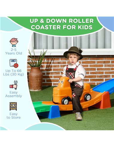 AIYAPLAY 3m Up and Down Roller Coaster for Kids, 4 Pcs Toddler Roller Coaster Ride-on w/ Non-slip Steps, Sliding Car w/ Handles,