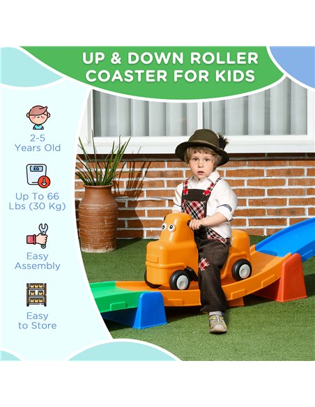 AIYAPLAY 3m Up and Down Roller Coaster for Kids, 4 Pcs Toddler Roller Coaster Ride-on w/ Non-slip Steps, Sliding Car w/ Handles, - pic 57299 | FastDaddyshop