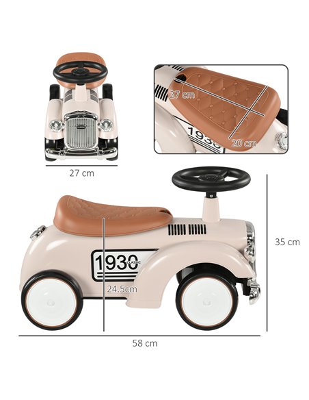 AIYAPLAY Foot To Floor Slider for Toddlers with Under Seat Storage Ride on Sliding Car with Horn Aged 12-36 Months Cream White 3 - pic 57304 | FastDaddyshop