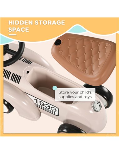 AIYAPLAY Foot To Floor Slider for Toddlers with Under Seat Storage Ride on Sliding Car with Horn Aged 12-36 Months Cream White 3