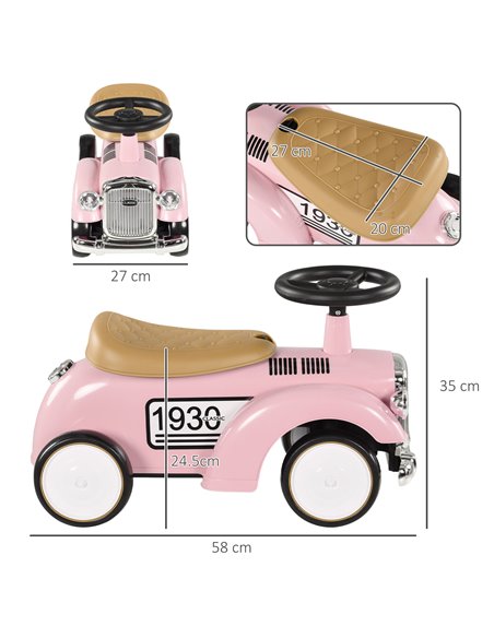 AIYAPLAY Foot To Floor Slider for Toddlers with Under Seat Storage Ride on Sliding Car with Horn Aged 12-36 Months Pink 370-302V - pic 57313 | FastDaddyshop