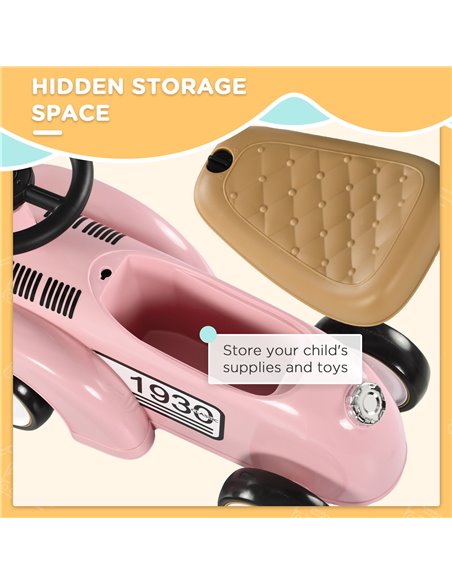 AIYAPLAY Foot To Floor Slider for Toddlers with Under Seat Storage Ride on Sliding Car with Horn Aged 12-36 Months Pink 370-302V - pic 57316 | FastDaddyshop