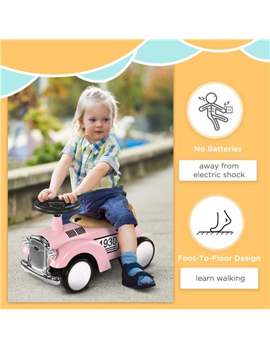 AIYAPLAY Foot To Floor Slider for Toddlers with Under Seat Storage Ride on Sliding Car with Horn Aged 12-36 Months Pink 370-302V