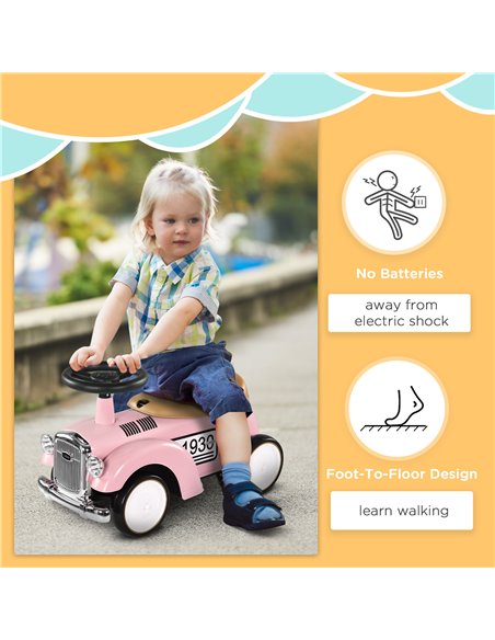 AIYAPLAY Foot To Floor Slider for Toddlers with Under Seat Storage Ride on Sliding Car with Horn Aged 12-36 Months Pink 370-302V - pic 57317 | FastDaddyshop