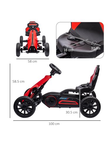 HOMCOM Children Pedal Go Kart, Kids Ride on Racer w/ Adjustable Seat, Shock Absorption EVA Tyres, Handbrake, for Kids Aged 3-8, 