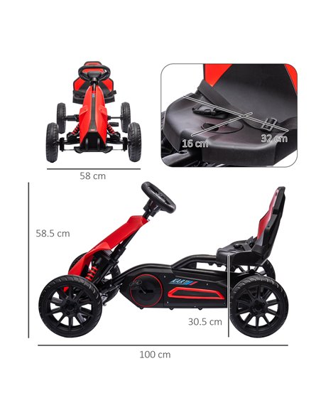 HOMCOM Children Pedal Go Kart, Kids Ride on Racer w/ Adjustable Seat, Shock Absorption EVA Tyres, Handbrake, for Kids Aged 3-8,  - pic 57331 | FastDaddyshop