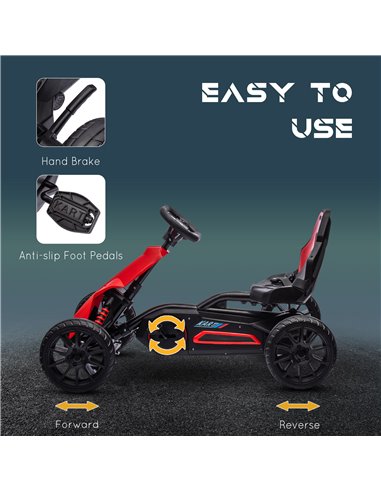 HOMCOM Children Pedal Go Kart, Kids Ride on Racer w/ Adjustable Seat, Shock Absorption EVA Tyres, Handbrake, for Kids Aged 3-8, 