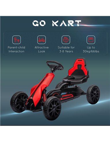 HOMCOM Children Pedal Go Kart, Kids Ride on Racer w/ Adjustable Seat, Shock Absorption EVA Tyres, Handbrake, for Kids Aged 3-8, 