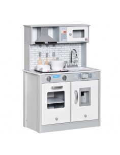 Homcom Kids Play Kitchen with Sound & Light Effect, Battery Operated Cooktop, Ice Machine