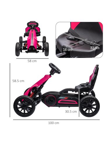 HOMCOM Children Pedal Go Kart, Kids Ride on Racer w/ Adjustable Seat, Shock Absorption EVA Tyres, Handbrake, for Kids Aged 3-8 Y