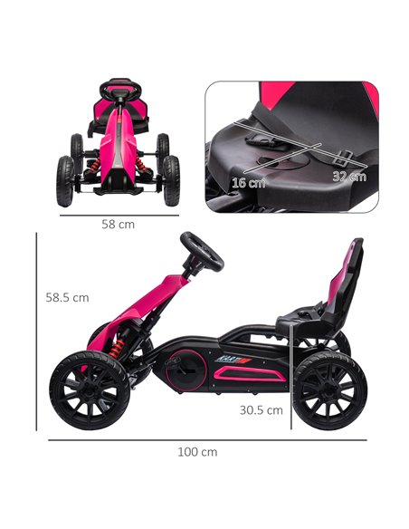 HOMCOM Children Pedal Go Kart, Kids Ride on Racer w/ Adjustable Seat, Shock Absorption EVA Tyres, Handbrake, for Kids Aged 3-8 Y - pic 57340 | FastDaddyshop