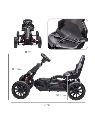 HOMCOM Children Pedal Go Kart, Kids Ride on Racer w/ Adjustable Seat, Shock Absorption EVA Tyres, Handbrake, for Kids Aged 3-8 3