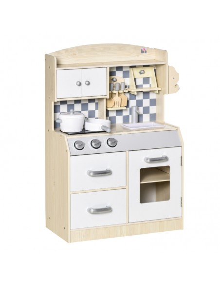 Homcom Kids Wooden Play Kitchen Set, with Sink, Cooking Bench, Pots - pic 5736 | FastDaddyshop