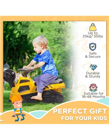 HOMCOM Ride on Tractor, 3 in 1 Ride on Excavator, Bulldozer, Road Roller, Pretend Play Construction No Power Truck w/ Music, for