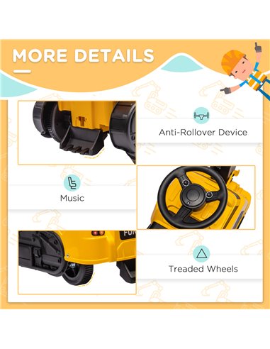 HOMCOM Ride on Tractor, 3 in 1 Ride on Excavator, Bulldozer, Road Roller, Pretend Play Construction No Power Truck w/ Music, for